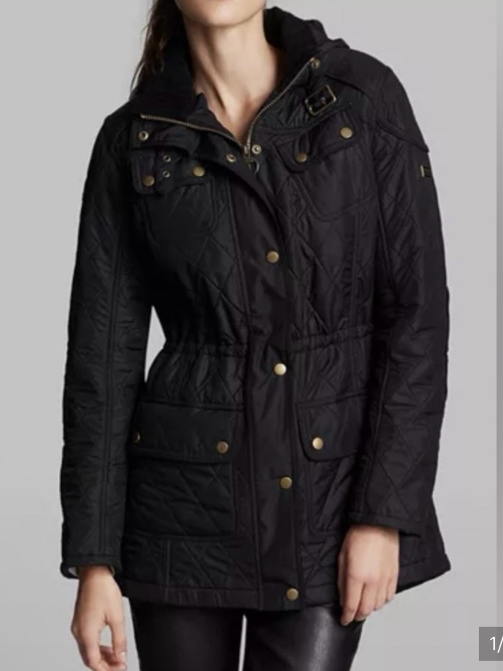 Barbour Women’s Black Arrow Quilted Hooded Jacket removable hood size 4